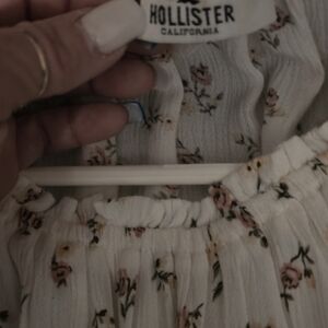 Hollister White Floral Smocked Blouse with Pink Roses